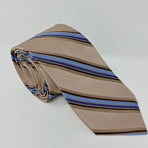JOS A BANK Heritage Collection Tan Blue Black Stripe 100% Silk Necktie‎